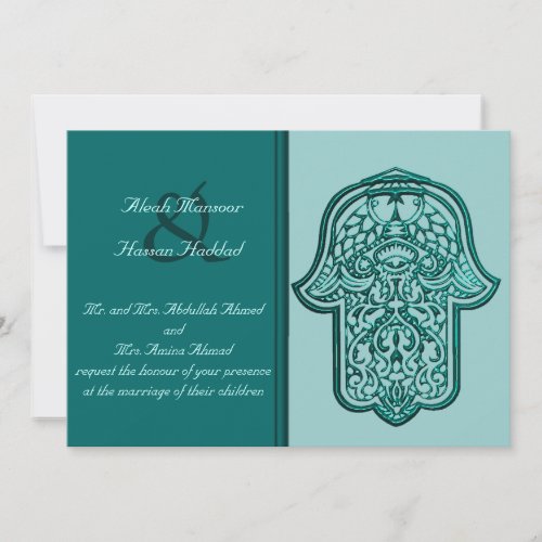 Henna Hand of Hamsa Teal Wedding Invitation