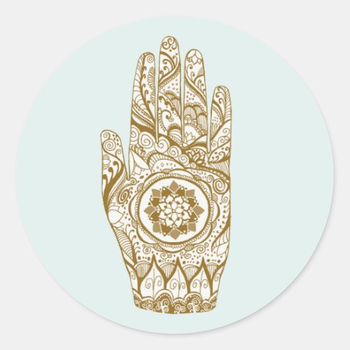 Henna Hand Tattoo With Lotus Flower Classic Round Sticker