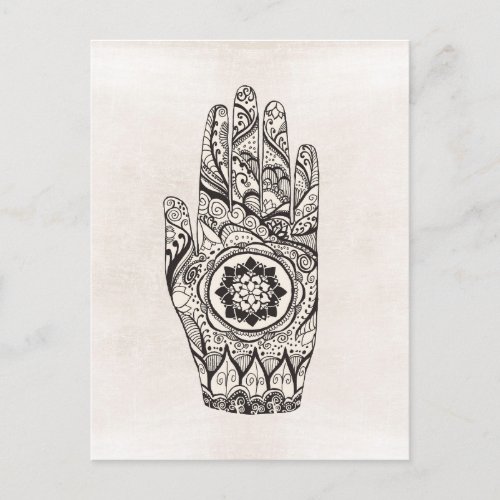 Henna Hand Tattoo With Lotus Flower Postcard