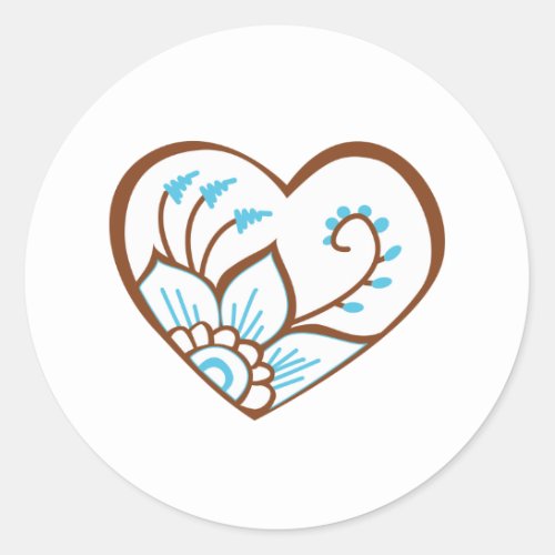 Henna Heart Blue Classic Round Sticker