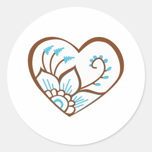 Henna Heart Blue Classic Round Sticker (Front)