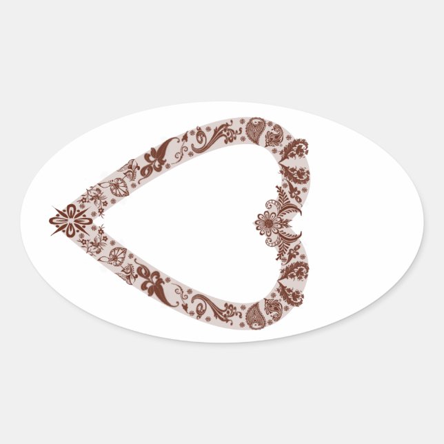 Henna Heart Design Oval Sticker (Front)