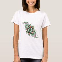Henna inspired design in pink and green shirt