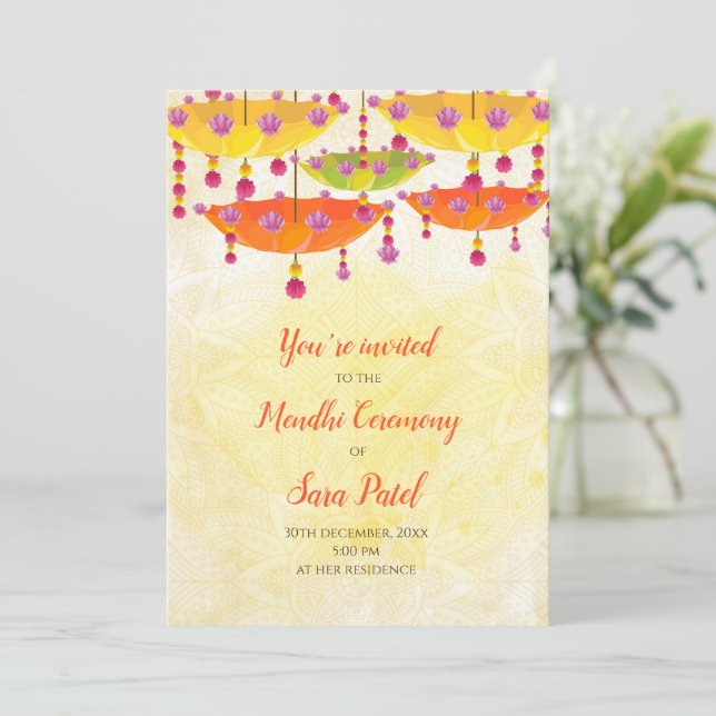 Henna Invite & Mendhi invitations Henna party (Standing Front)