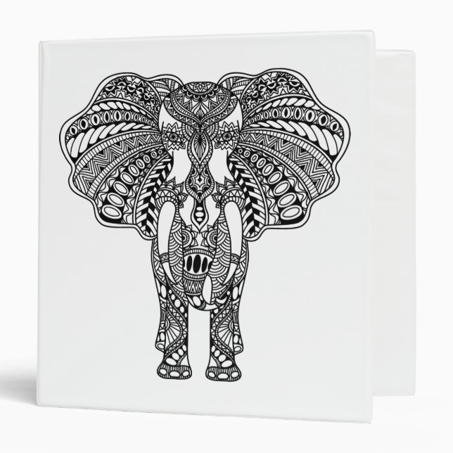 Henna Mehndi Decorated Indian Elephant 3 Ring Binder (Front/Inside)