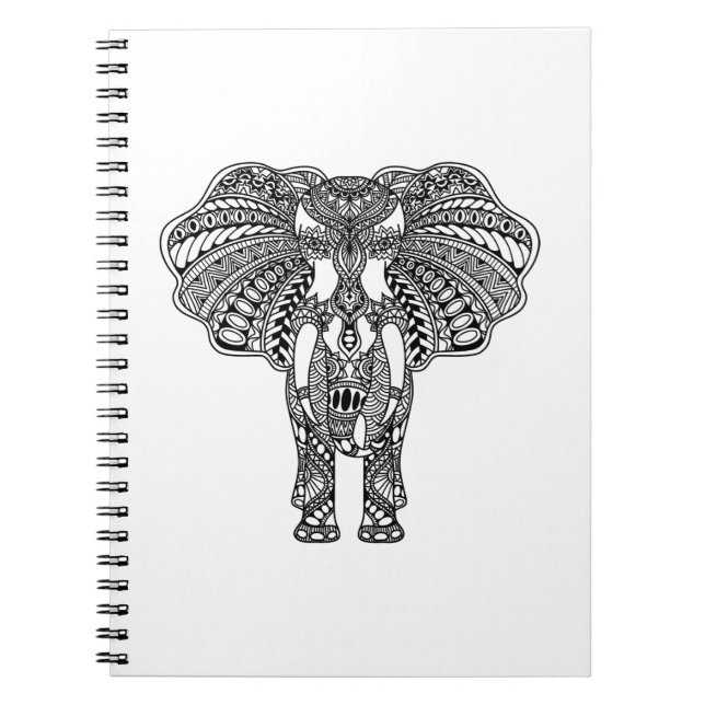 Henna Mehndi Decorated Indian Elephant Notebook (Front)