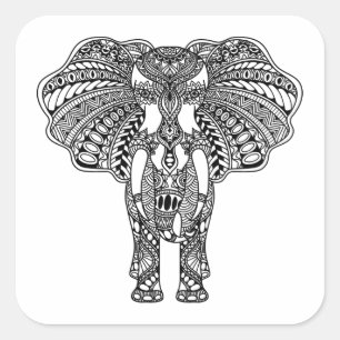 Henna Mehndi Decorated Indian Elephant Square Sticker