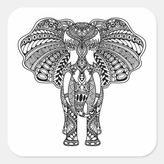 Henna Mehndi Decorated Indian Elephant Square Sticker (Front)