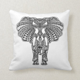 Henna Mehndi Decorated Indian Elephant Throw Pillow