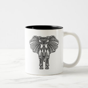 Henna Mehndi Decorated Indian Elephant Two-Tone Coffee Mug