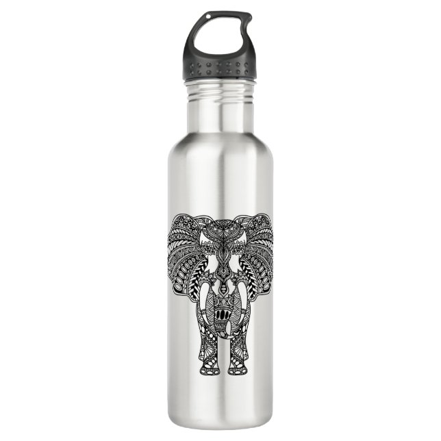Henna Mehndi Decorated Indian Elephant Water Bottle (Front)