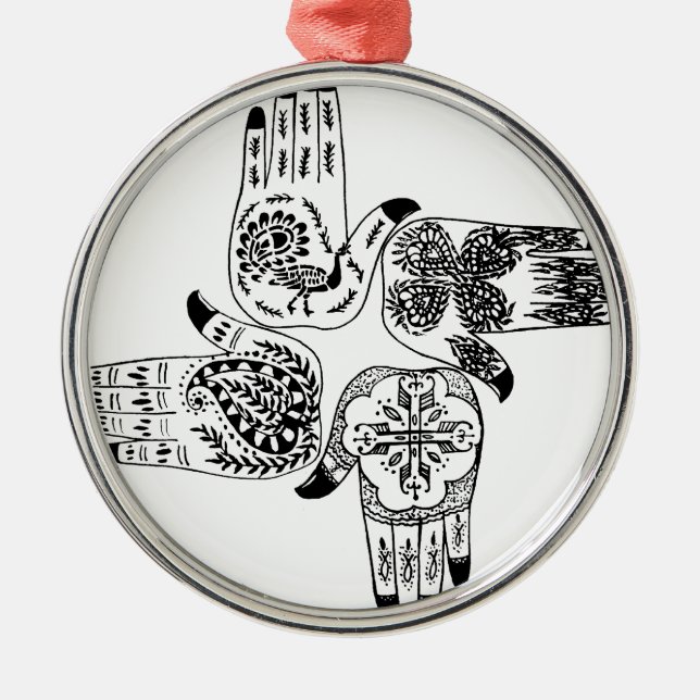 Henna Mehndi Hands Indian Designs Painted Wedding Metal Ornament (Front)