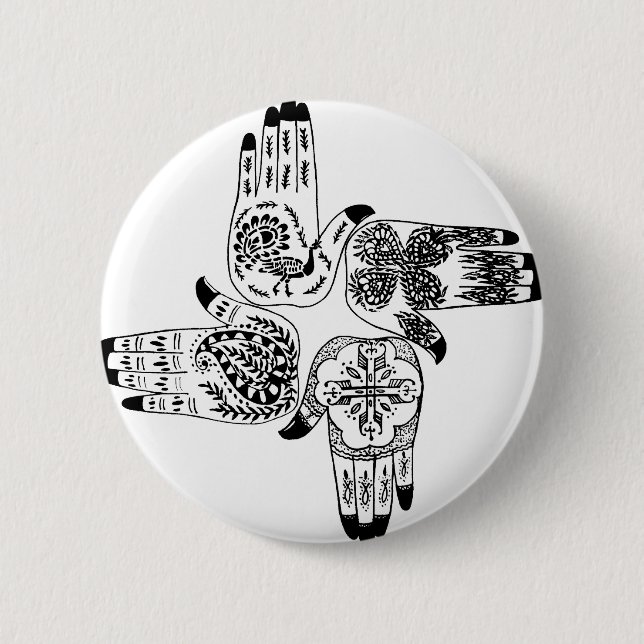 Henna Mehndi Hands Indian Designs Painted Wedding Pinback Button (Front)