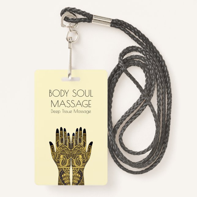 Henna Mehndi Hands Massage Business Badge (Front with Lanyard)