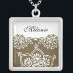 Henna Monogram Silver Necklace<br><div class="desc">Beautiful  Henna Design Sterling Silver Necklace.  Great as a wedding favor,  wedding gift,  birthday gift or holiday gift.  Change the name,  add a monogram or have not name at all.  You can change text/color of your name.</div>