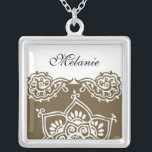 Henna Monogram Silver Necklace<br><div class="desc">Beautiful  Henna Design Sterling Silver Necklace.  Great as a wedding favor,  wedding gift,  birthday gift or holiday gift.  Change the name,  add a monogram or have not name at all.  You can change text/color of your name.</div>