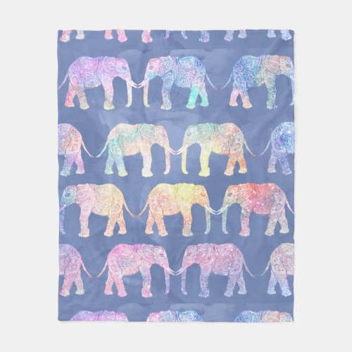 Henna paisley elephants pattern blue watercolor fleece blanket