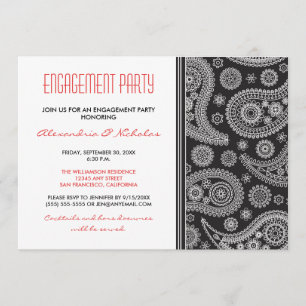 Henna Paisley Engagement Party Invitation (black)
