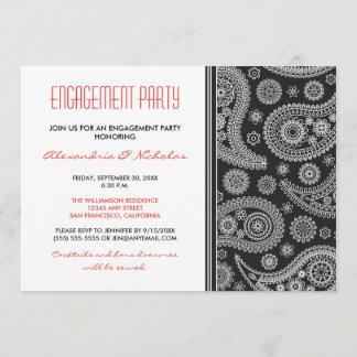 Henna Paisley Engagement Party Invitation (black)