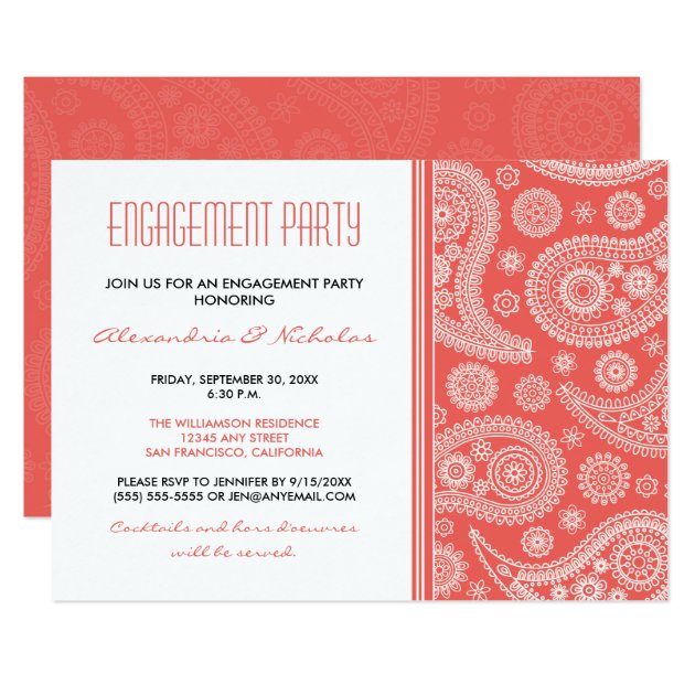 Henna Paisley Engagement Party Invitation (coral)