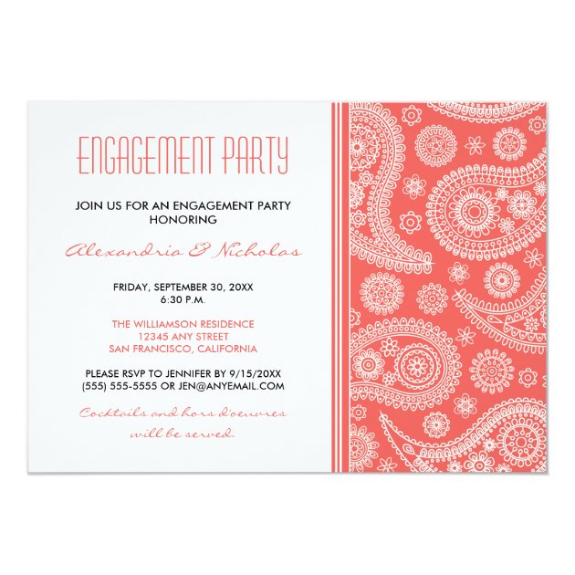 Henna Paisley Engagement Party Invitation (coral)