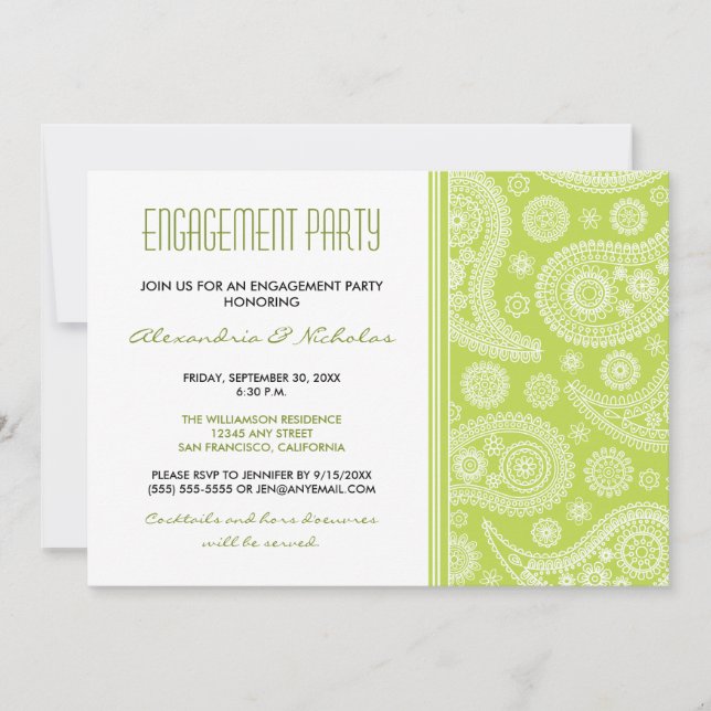 Henna Paisley Engagement Party Invitation (lime) (Front)