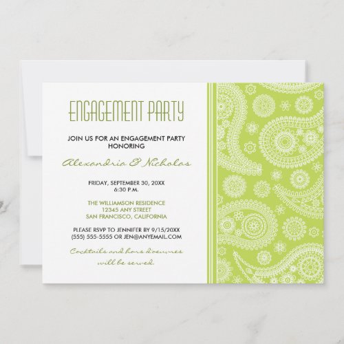 Henna Paisley Engagement Party Invitation (lime)