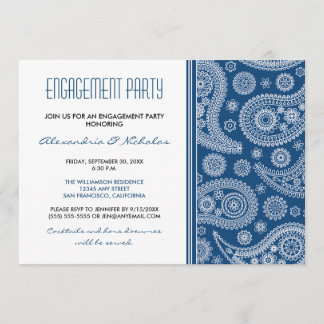 Henna Paisley Engagement Party Invitation (navy)
