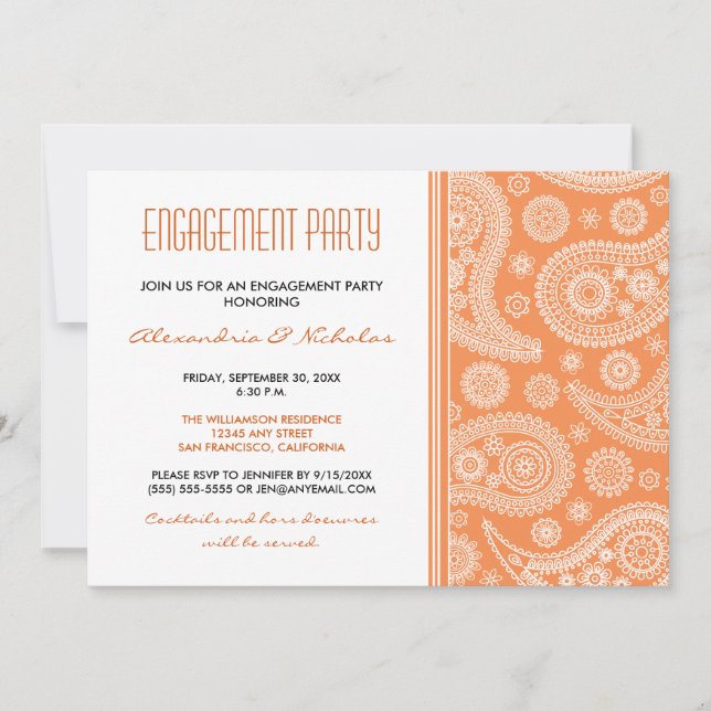 Henna Paisley Engagement Party Invitation (orange) (Front)