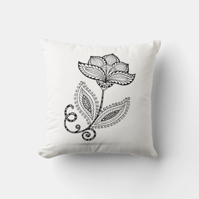 Henna Paisley Mehndi Doodles Throw Pillow (Front)