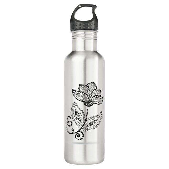 Henna Paisley Mehndi Doodles Water Bottle (Front)