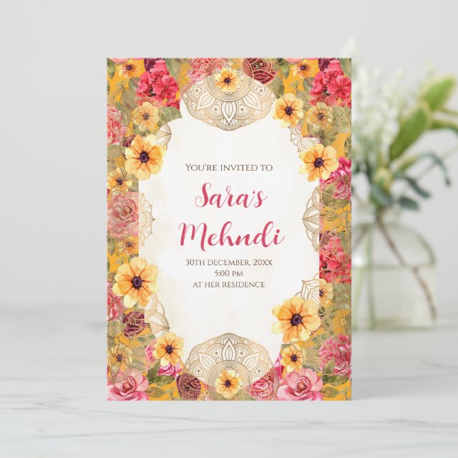 Henna party invites & Mehndi party invitations (Standing Front)