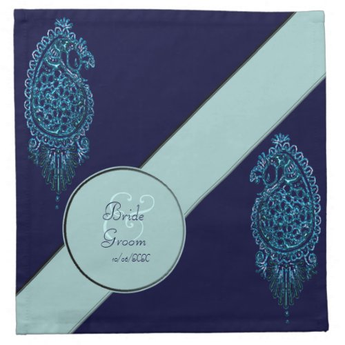 Henna Peacock Blue Wedding Cloth Napkin
