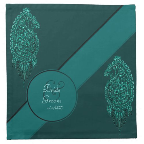 Henna Peacock Turquoise Wedding Napkin