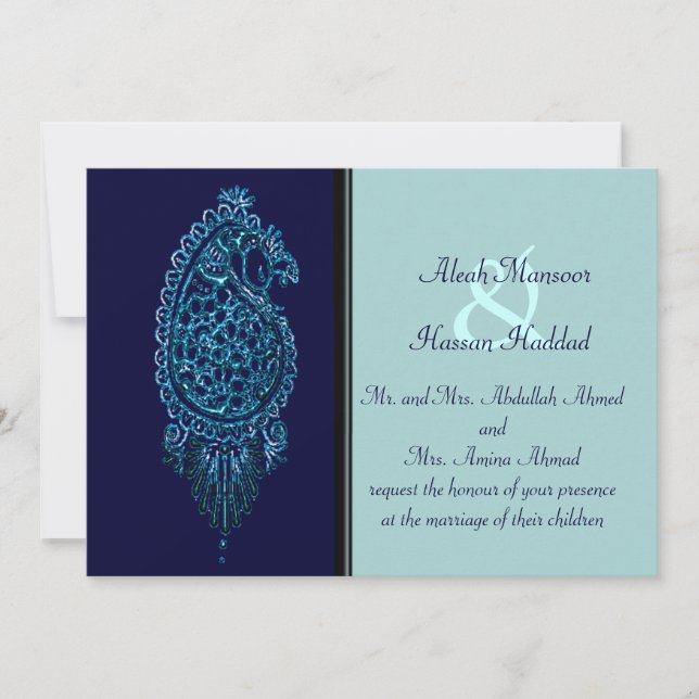 Henna Peacock (Wedding) (Blue) Invitation (Front)