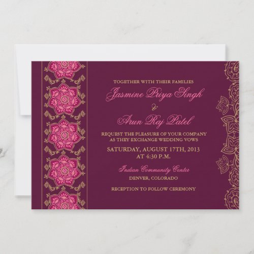 Henna Raisin Pink Gold Indian Wedding Invitation