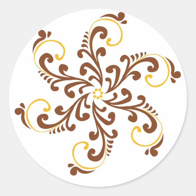 Henna Spiral Flower Classic Round Sticker (Front)