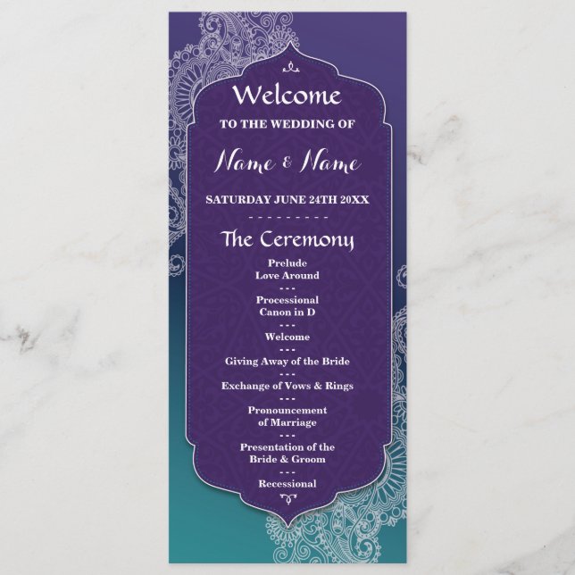 Henna Style Jewel Arabian Nights Wedding Program (Front)