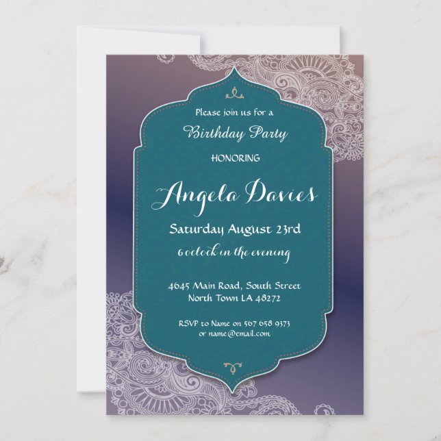 Henna Style Jewel Birthday Party Arabian 40th Invitation (Front)