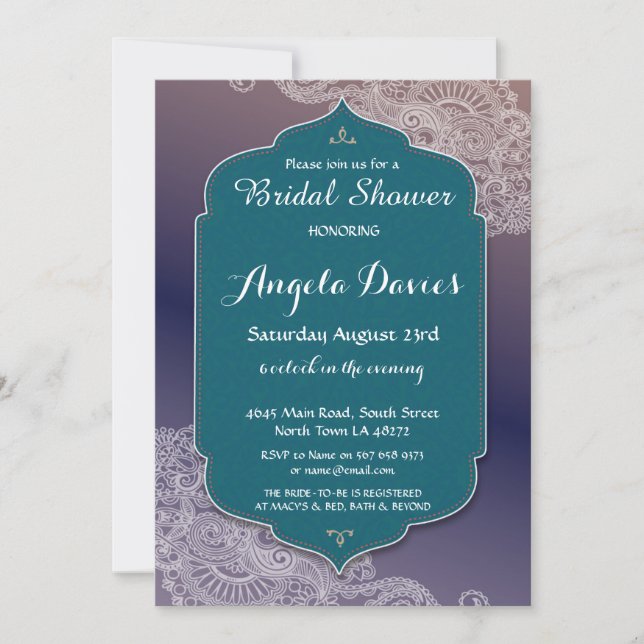 Henna Style Jewel Bridal Shower Invite Arabian (Front)