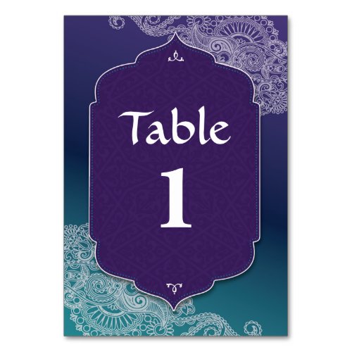 Henna Style Jewel Pattern Table Number Wedding