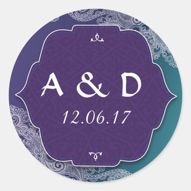 Henna Style Jewel Round Stickers Label (Front)