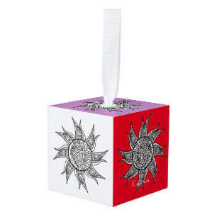 Henna-style Sun Tattoo Thunder_Cove Cube Ornament