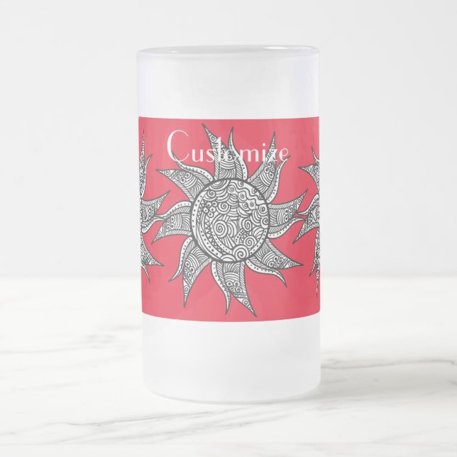 Henna-style Sun Tattoo Thunder_Cove Frosted Glass Beer Mug (Center)