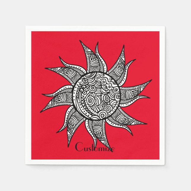 Henna-style Sun Tattoo Thunder_Cove Napkins (Front)