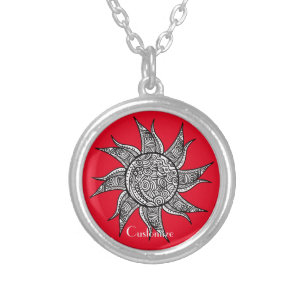 Henna-style Sun Tattoo Thunder_Cove Silver Plated Necklace