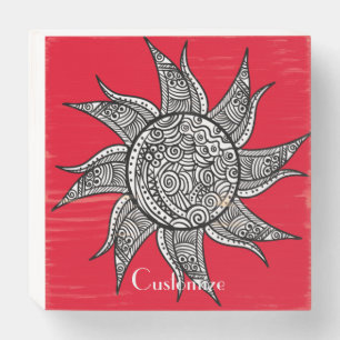 Henna-style Sun Tattoo Thunder_Cove  Wooden Box Sign