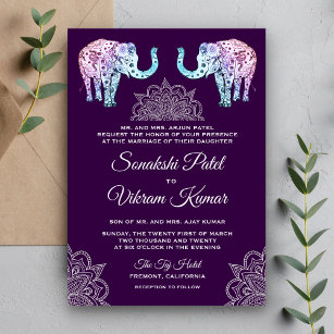 Henna Tattooed Elephants Indian Wedding Invitation