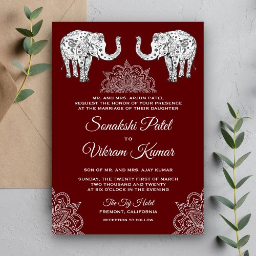 Henna Tattooed Elephants Indian Wedding Invitation