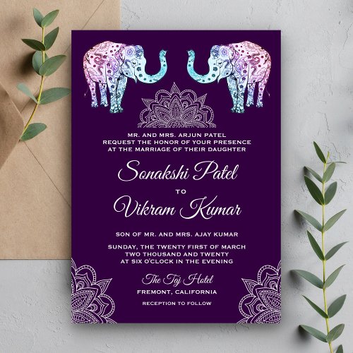 Henna Tattooed Elephants Indian Wedding Invitation
